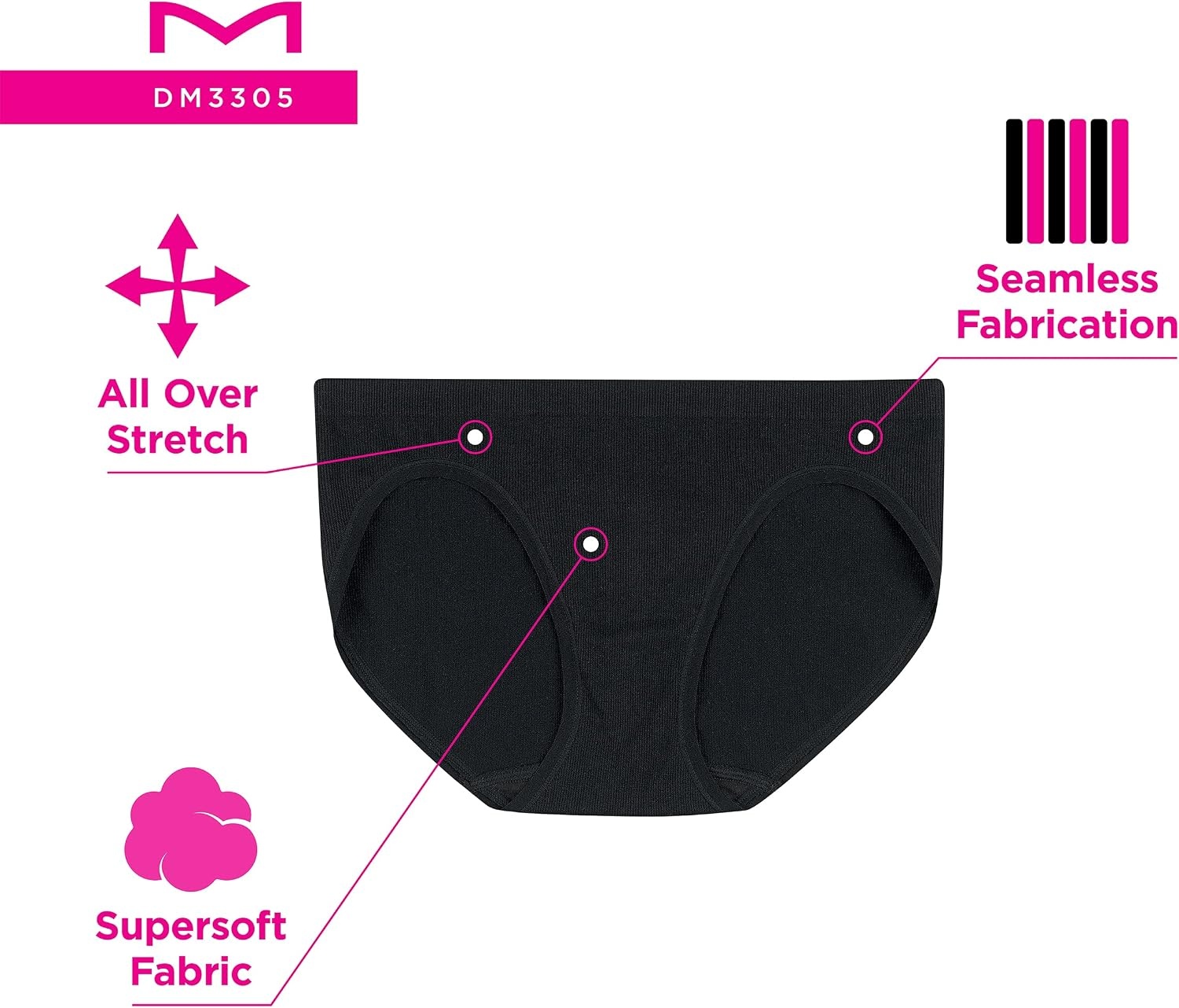 image:imageMaidenform Womens M Bikini Panty Pack Seamless Rib Bikini Underwear for Women 3PackBlackBlackBlack