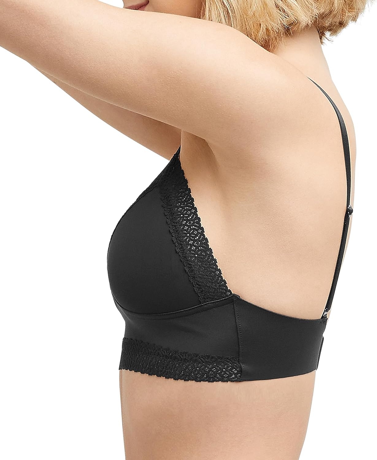 image:imageMaidenform Womens M Lace Trim Triangle Bralette Pullover Lace Bra Convertible Wireless BraletteBlack