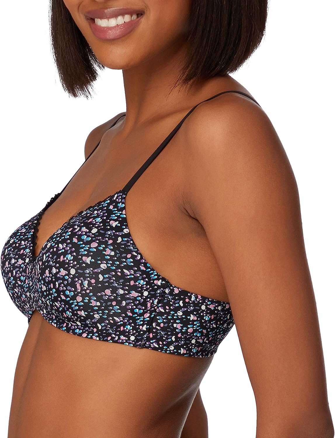 image:imageMaidenform Womens M Lift Bralette Convertible Demi Bra LaceTrimmed Wireless TShirt BraPainted Dots PrintBlack