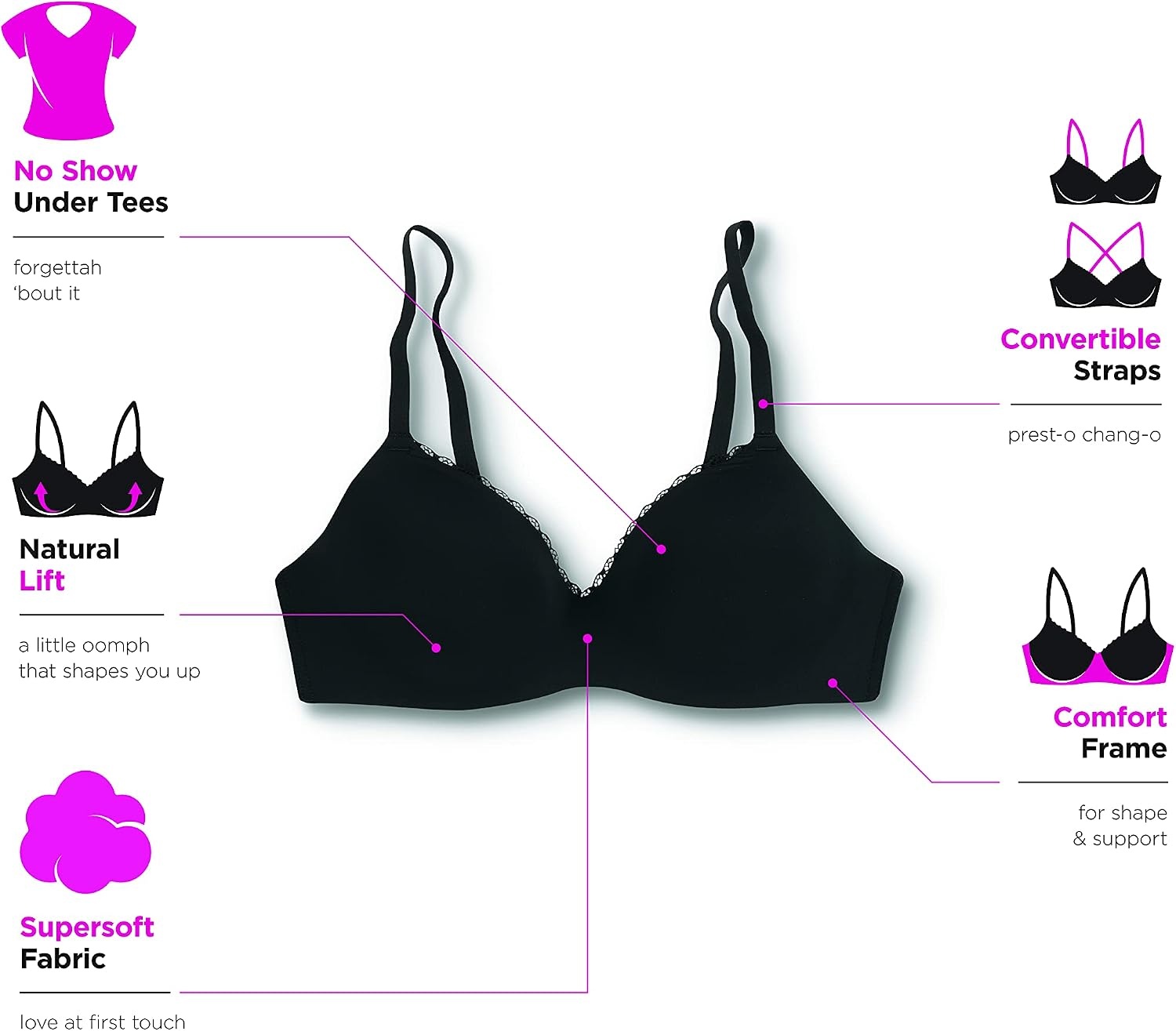 image:imageMaidenform Womens M Lift Bralette Convertible Demi Bra LaceTrimmed Wireless TShirt BraParis Nude