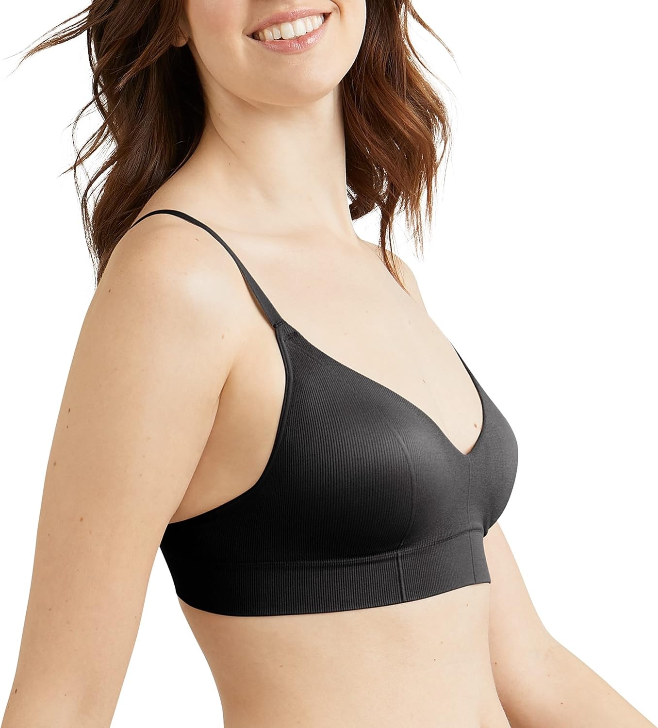 image:imageMaidenform Womens M Rib Seamless Bralette Soft Wireless Pullover Bra Convertible StrapsBlack