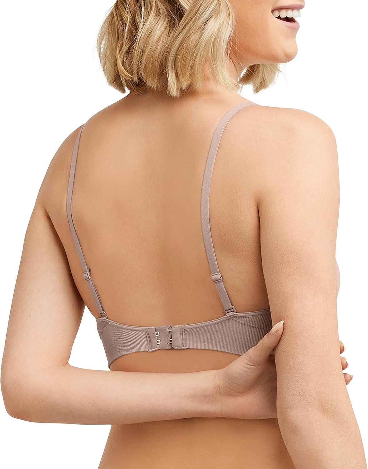 image:imageMaidenform Womens M Rib Seamless Bralette Soft Wireless Pullover Bra Convertible StrapsEvening Blush