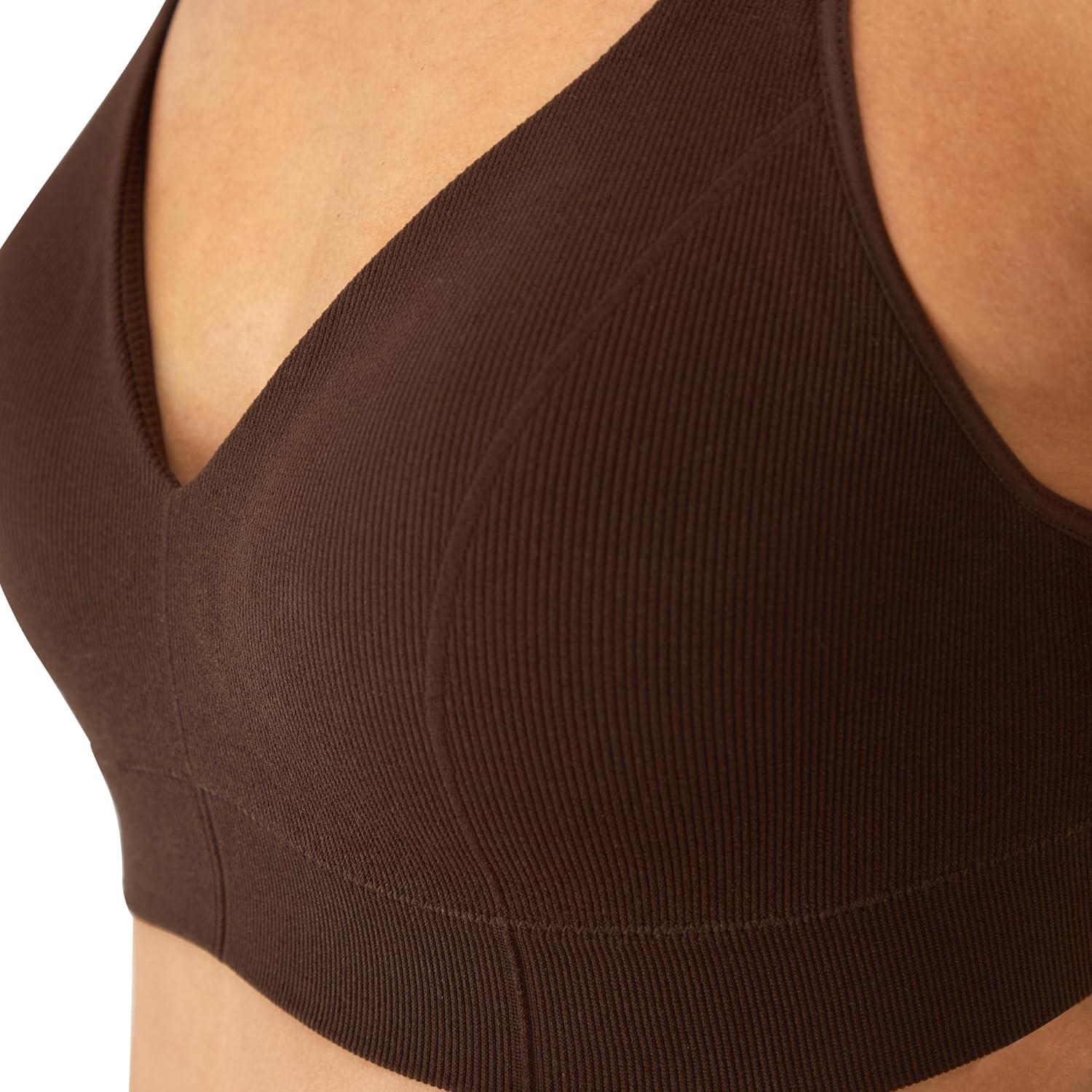 image:imageMaidenform Womens M Rib Seamless Bralette Soft Wireless Pullover Bra Convertible StrapsJust Brown
