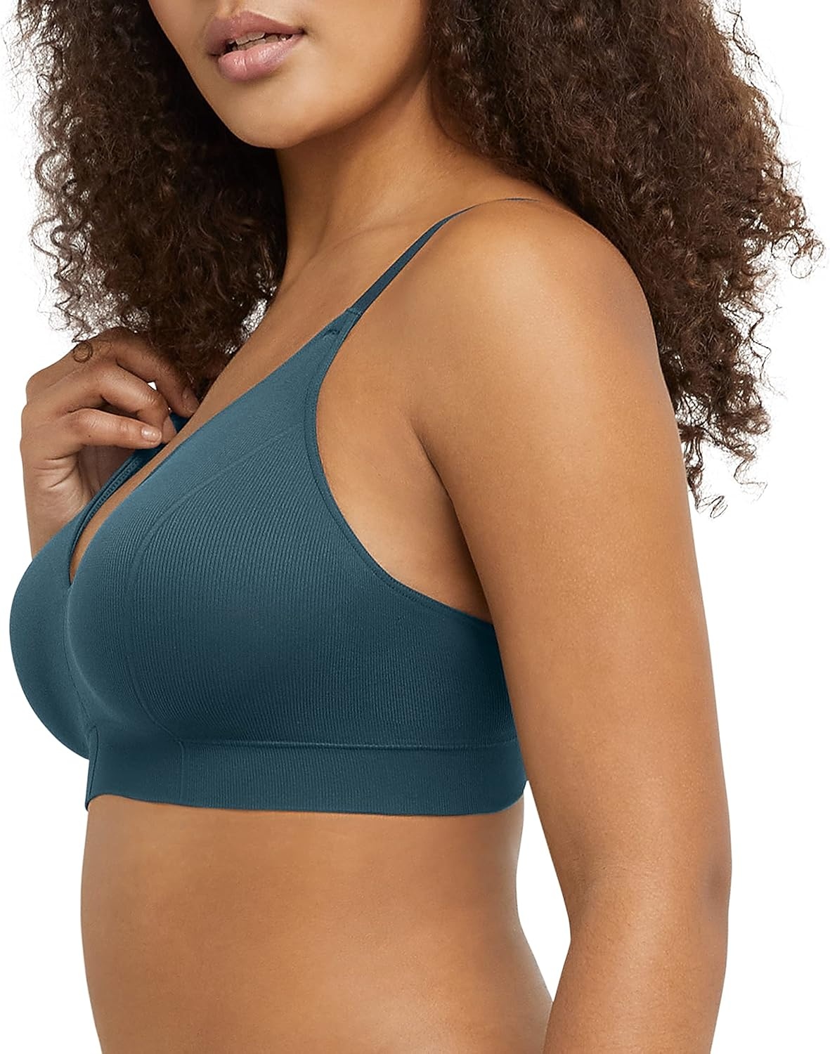 image:imageMaidenform Womens M Rib Seamless Bralette Soft Wireless Pullover Bra Convertible StrapsUrchin Teal