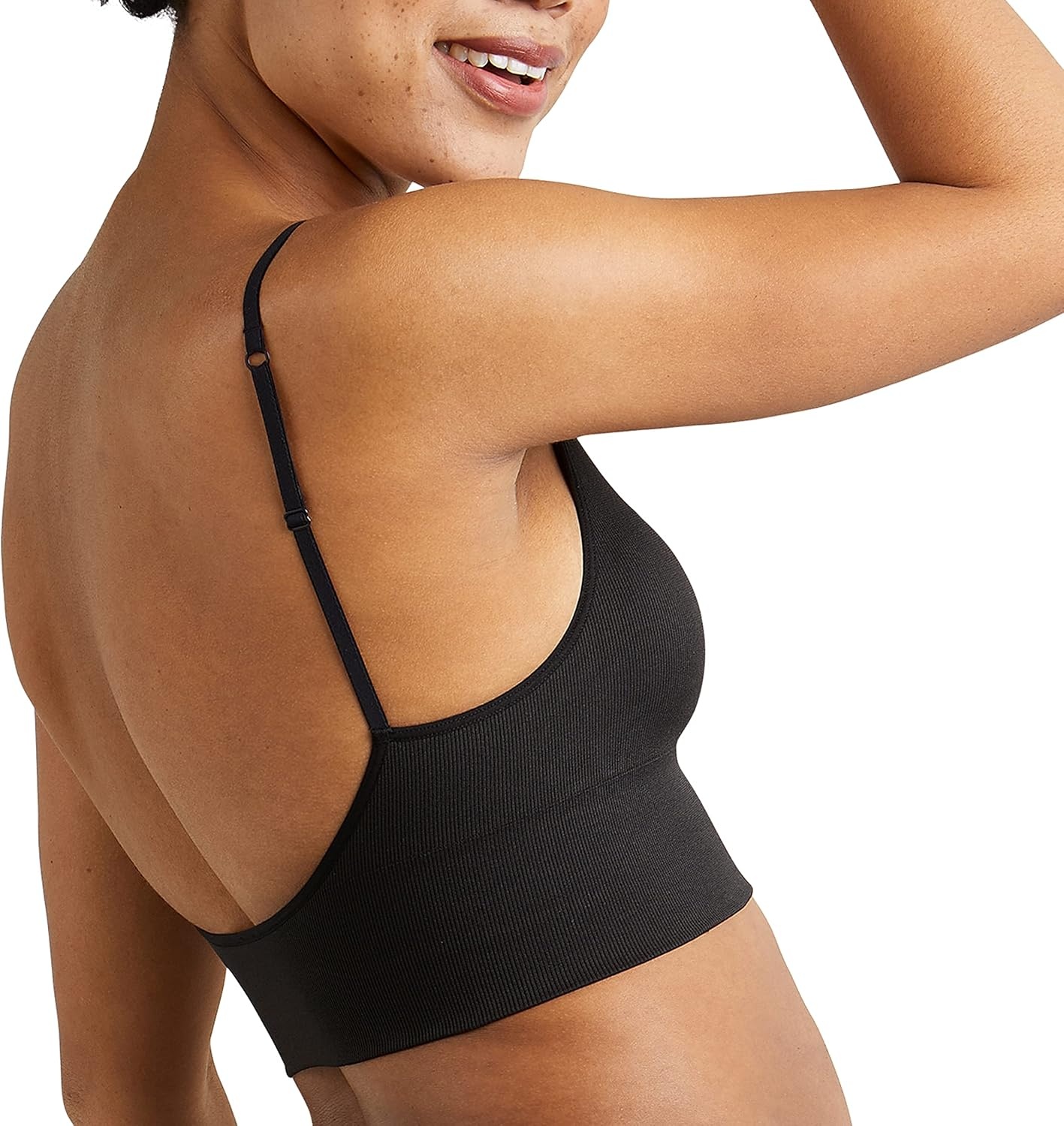image:imageMaidenform Womens M Rib Seamless Brami Pullover Wireless VNeck Cami Bra Removable CupsBlack