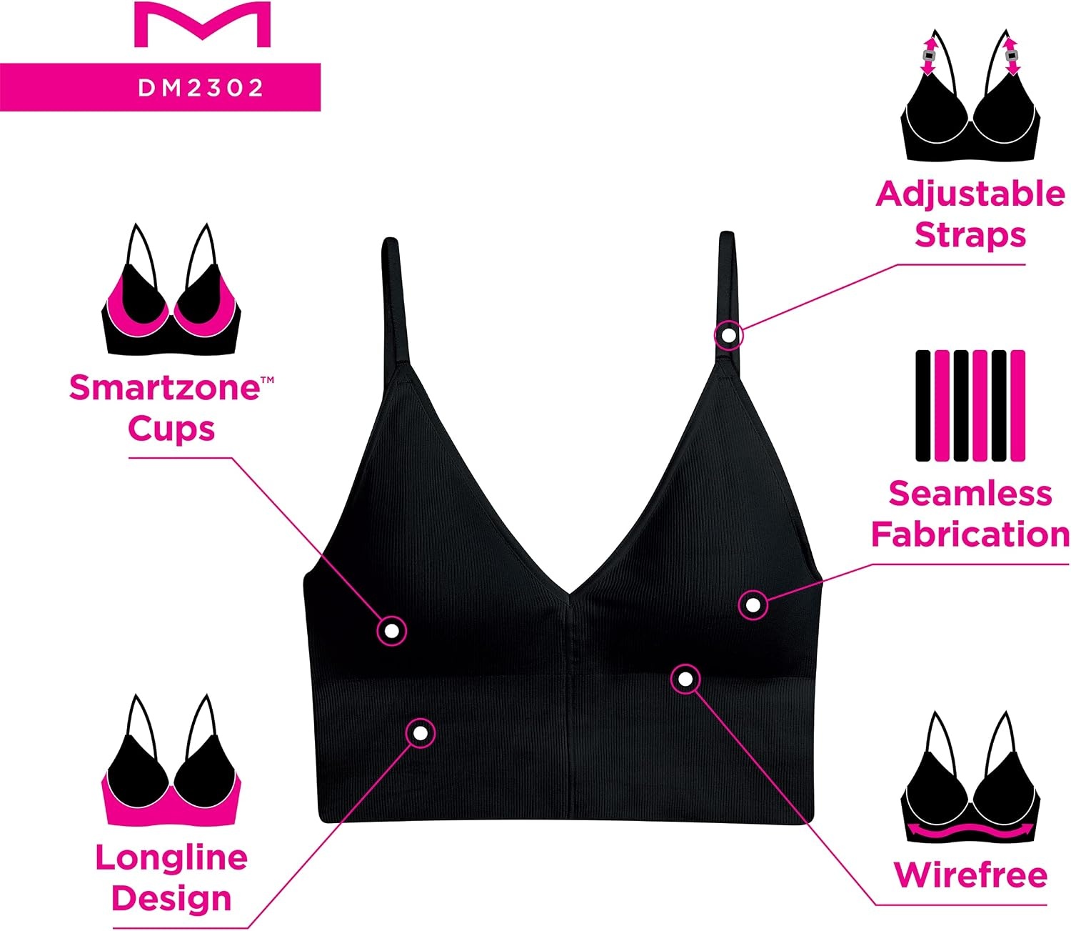 image:imageMaidenform Womens M Rib Seamless Brami Pullover Wireless VNeck Cami Bra Removable CupsEvening Blush