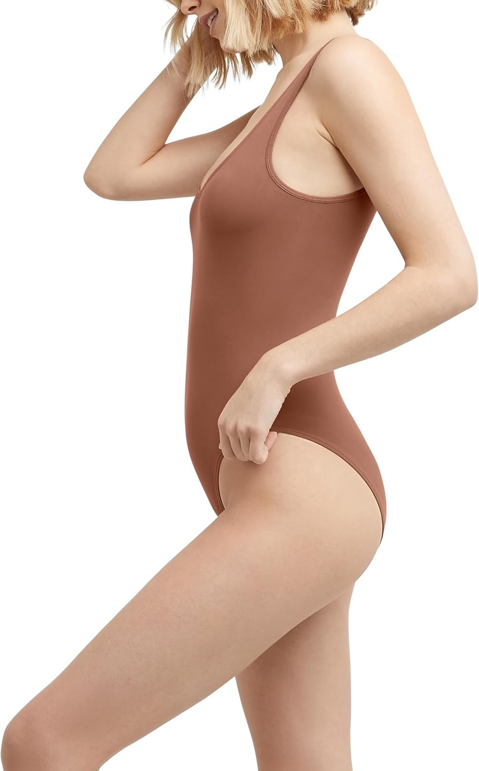 image:imageMaidenform Womens M Smoothing Seamless Bodysuit Builtinbra Shapewear With Scoop NecklineBronzed Chestnut