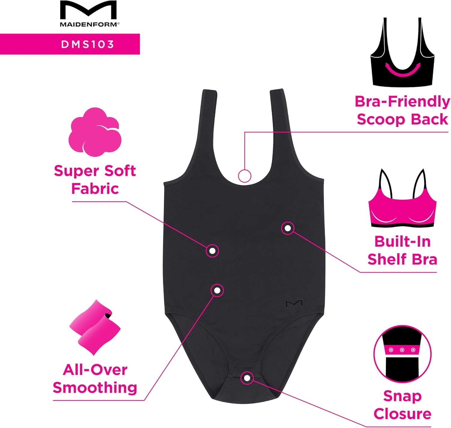 image:imageMaidenform Womens M Smoothing Seamless Bodysuit Builtinbra Shapewear With Scoop NecklineTrekking Grey