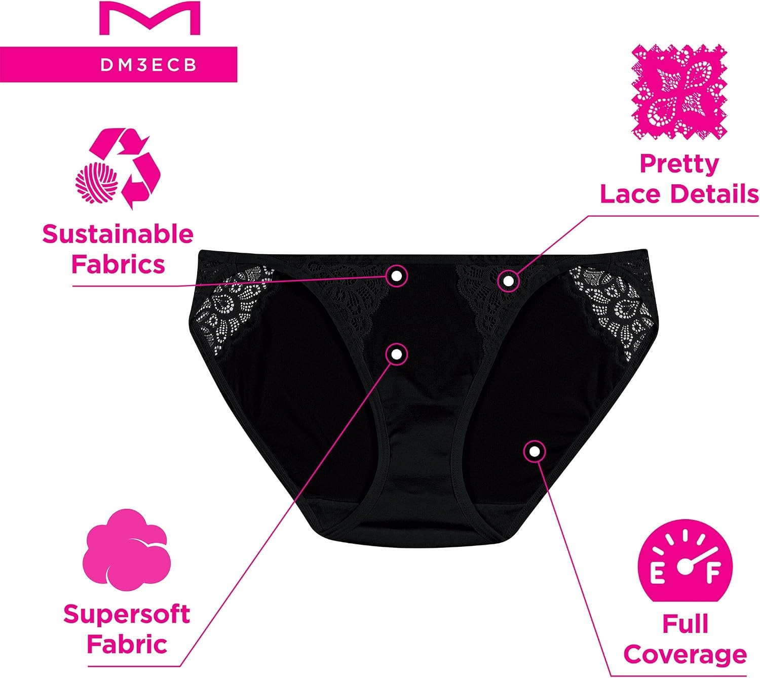 image:imageMaidenform Womens M String Bikini Panties with Lace Accents Bikini Underwear for Women 3PackBlackBlackBlack