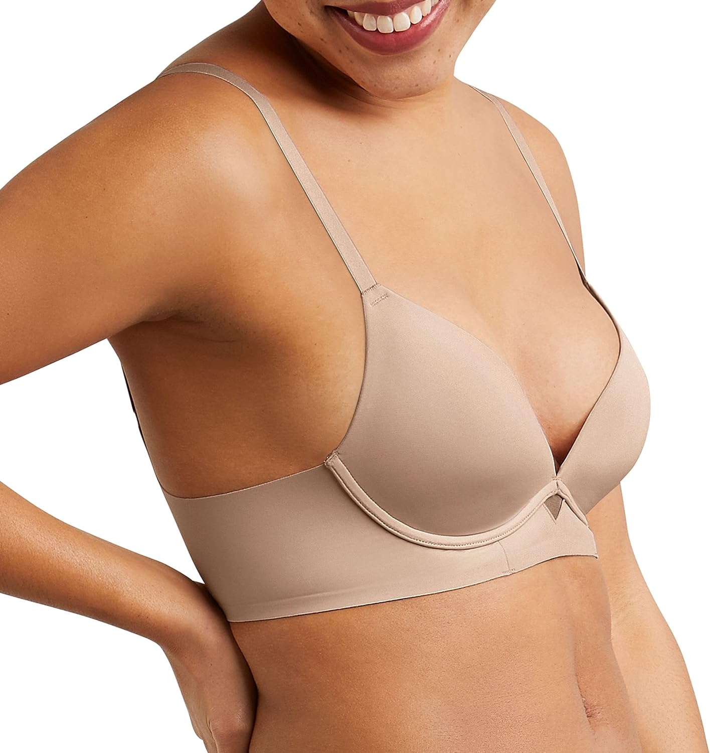 image:imageMaidenform Womens One Fab Fit Wireless Demi Bra with Convertible Straps and Lightly Lined CupsAlmond