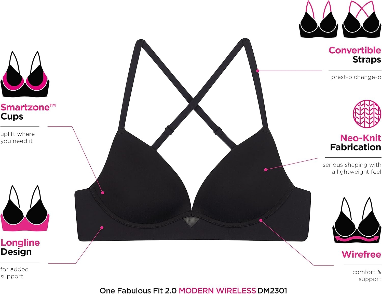image:imageMaidenform Womens One Fab Fit Wireless Demi Bra with Convertible Straps and Lightly Lined CupsWhite