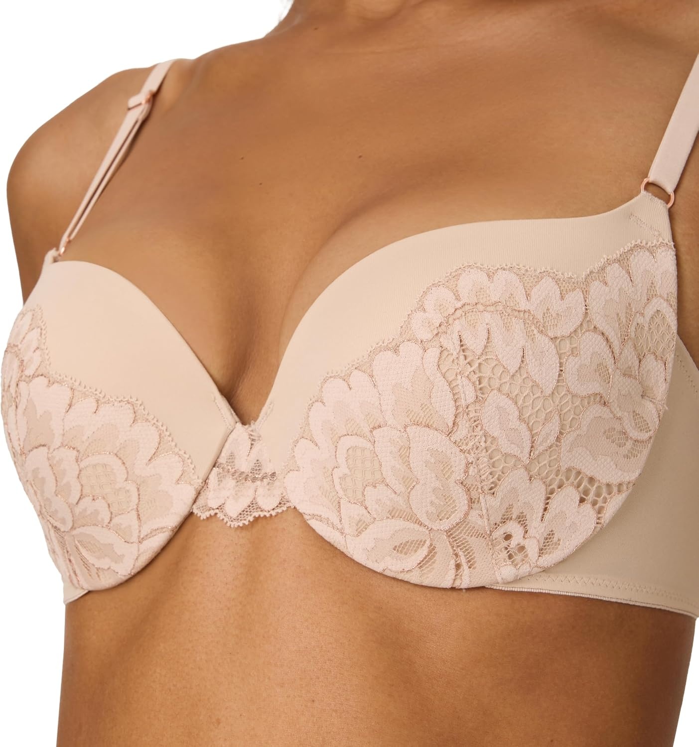 image:imageMaidenform Womens PushUp Bra Love The Lift Lace Demi PushUp Bras for Women Smoothing Underwire Convertible StrapsAlmondRose Gold