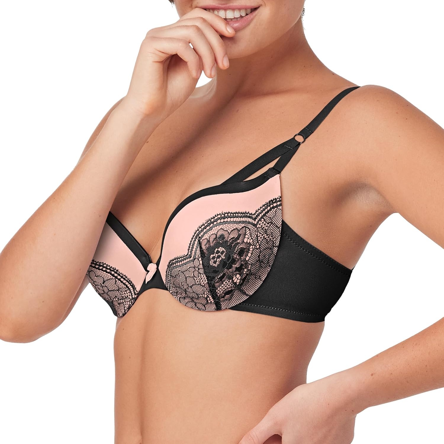 image:imageMaidenform Womens PushUp Bra Love The Lift Lace Demi PushUp Bras for Women Smoothing Underwire Convertible StrapsBlackGentle Peach Strappy Lace