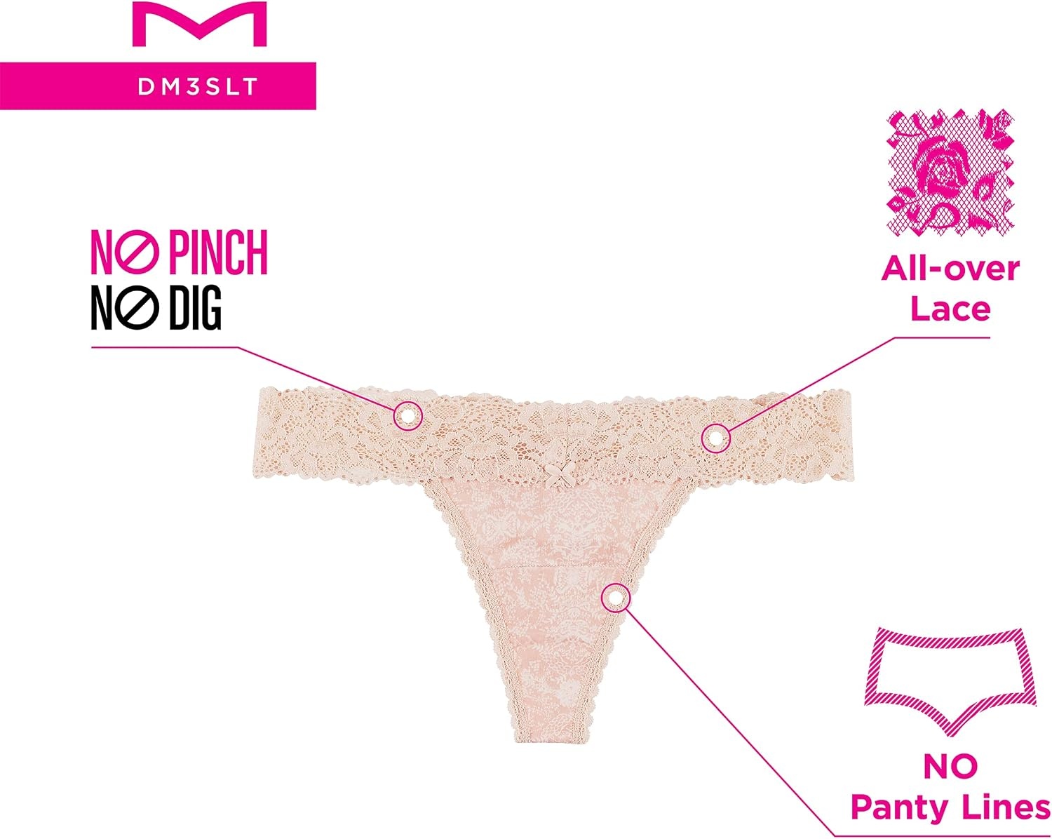 image:imageMaidenform Womens Underwear Thongs Pack 3Pack Thong Lace Underwear Women Pack Sexy Wedding Lace Panties for WomenBlackEvening BlushCamera Redy