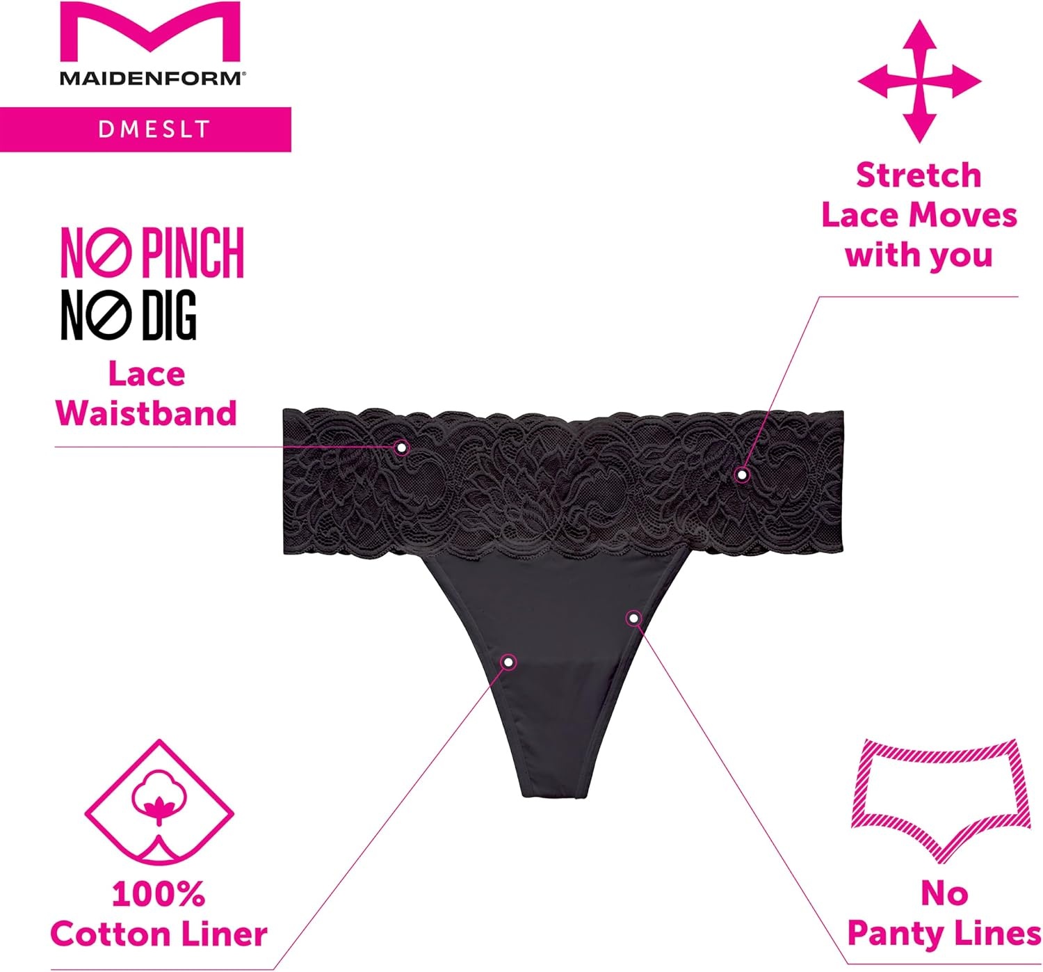 image:imageMaidenform Womens Underwear Thongs Pack 3Pack Thong Lace Underwear Women Pack Sexy Wedding Lace Panties for WomenEvening BlushSandshellWhite