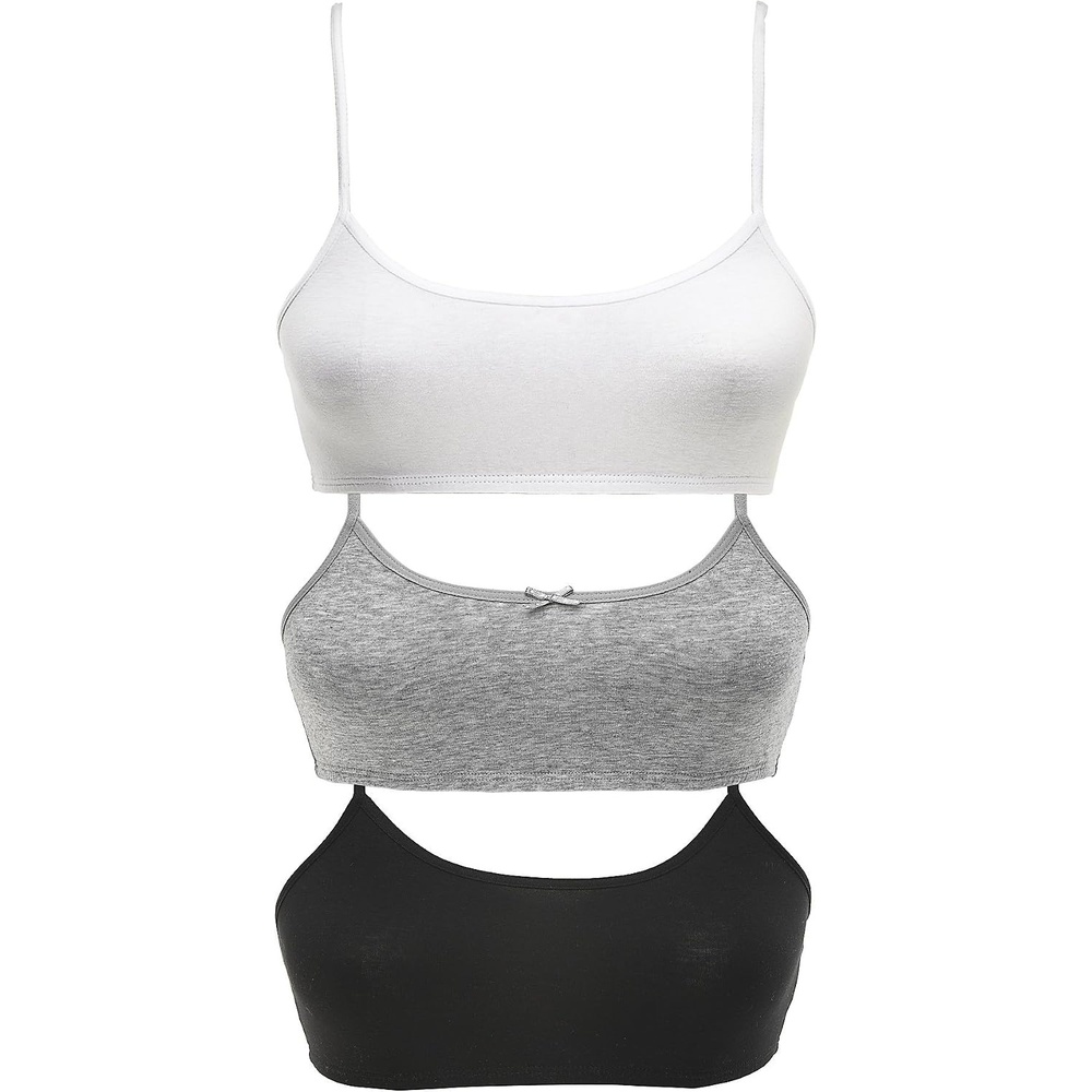 image:imageMaidenform Girl Big Girls Crop Bra Pack of 3GreyBlackWhite
