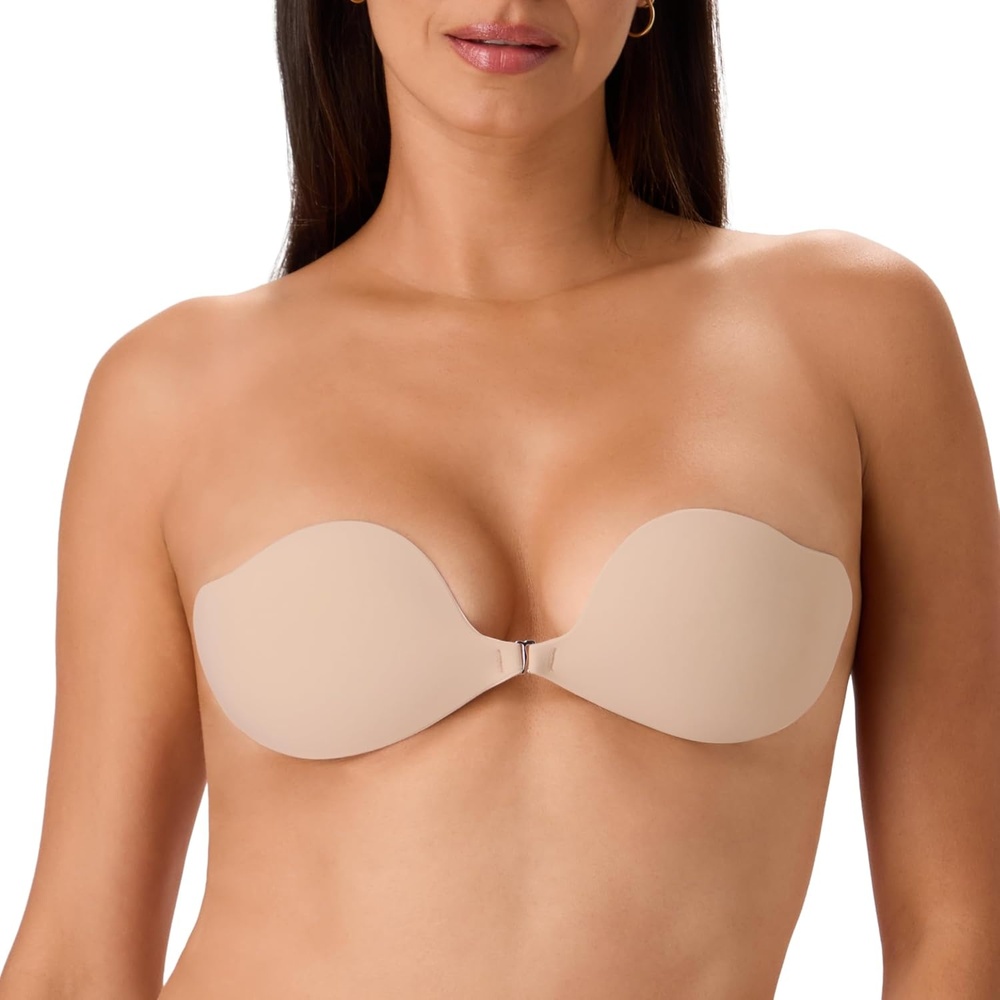 image:imageMaidenform Womens Adhesive Bra with Front Clip Reusable Sticky Bras for Women with Front Clip Strapless Water ResistantAlmond