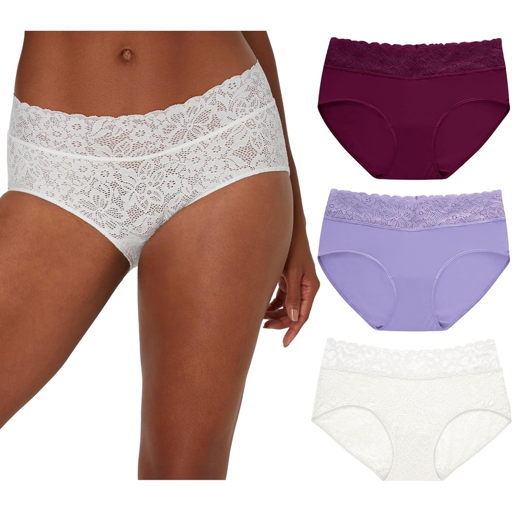 image:imageMaidenform Womens Hipster Underwear Stretch Lace Panties for Women 3packAutumn OrchidSalty PurpleWhite Lace