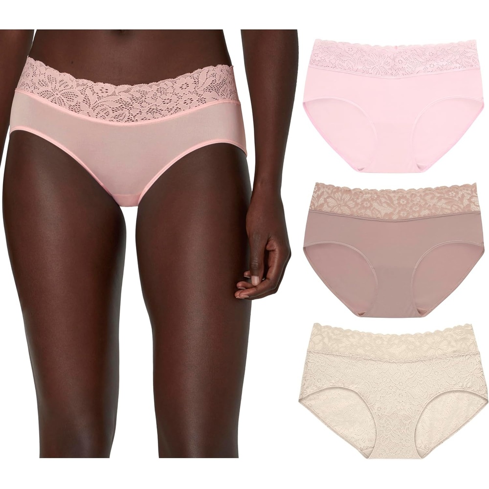 image:imageMaidenform Womens Hipster Underwear Stretch Lace Panties for Women 3packBallerina SlipperEvening BlushBeige Bisque Lace