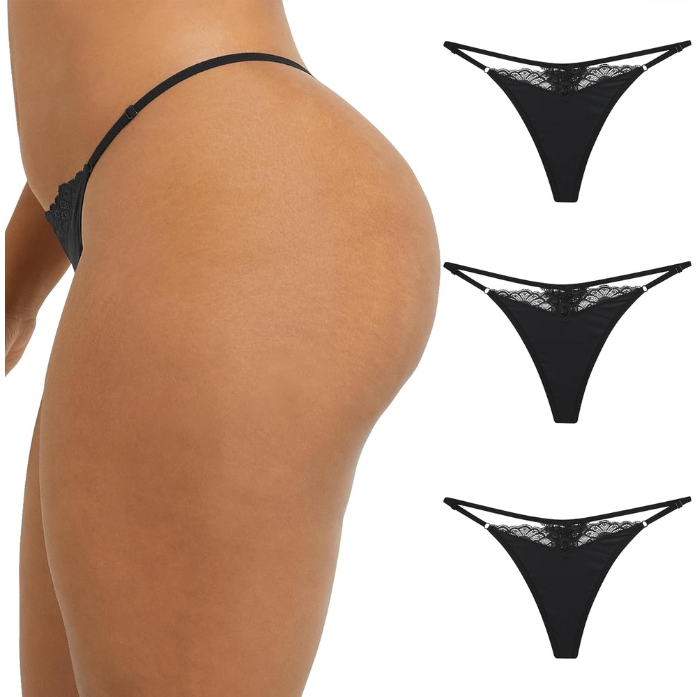 image:imageMaidenform Womens M Adjustable String Thong Underwear No show Panties Multiway Straps 3 packBlackBlackBlack