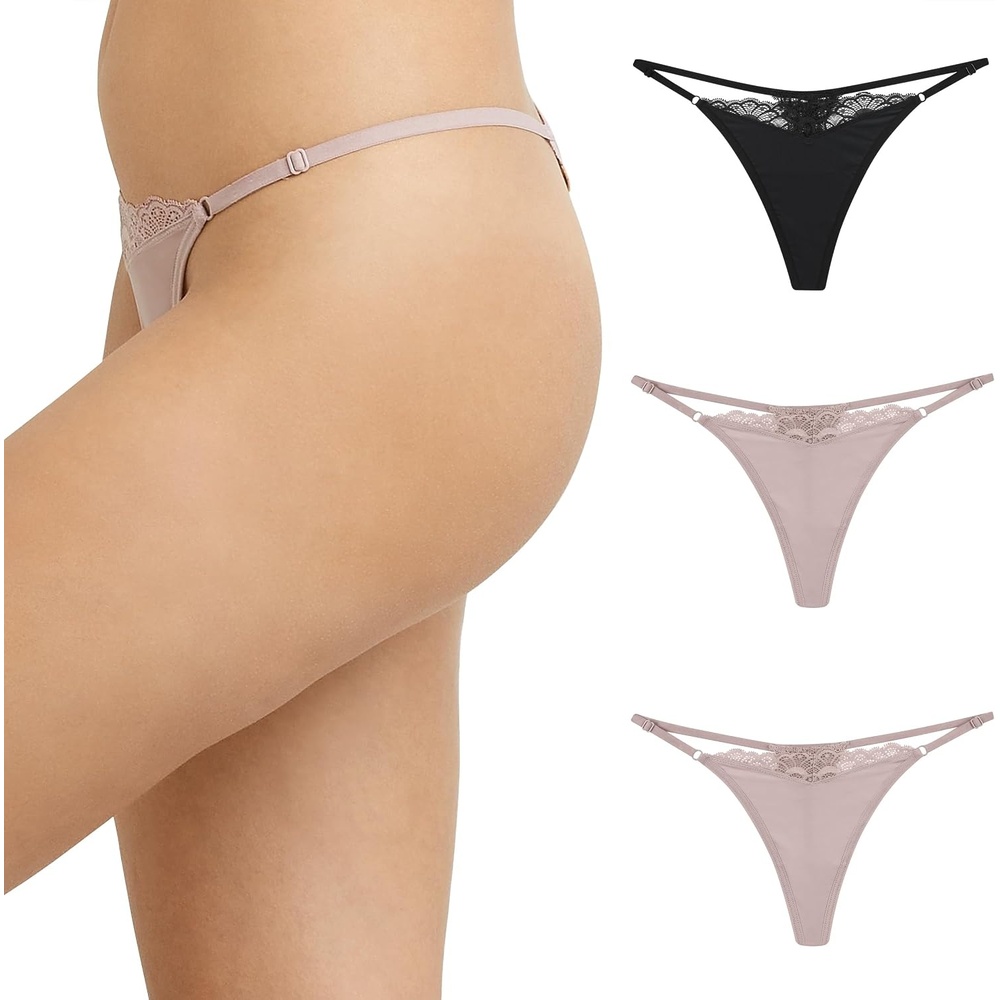 image:imageMaidenform Womens M Adjustable String Thong Underwear No show Panties Multiway Straps 3 packEvening BlushBlackEvening Blush