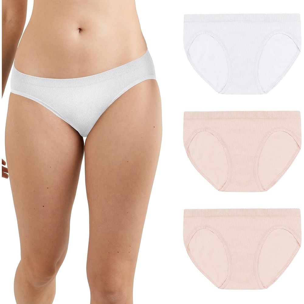 image:imageMaidenform Womens M Bikini Panty Pack Seamless Rib Bikini Underwear for Women 3PackSandshellWhiteSandshell