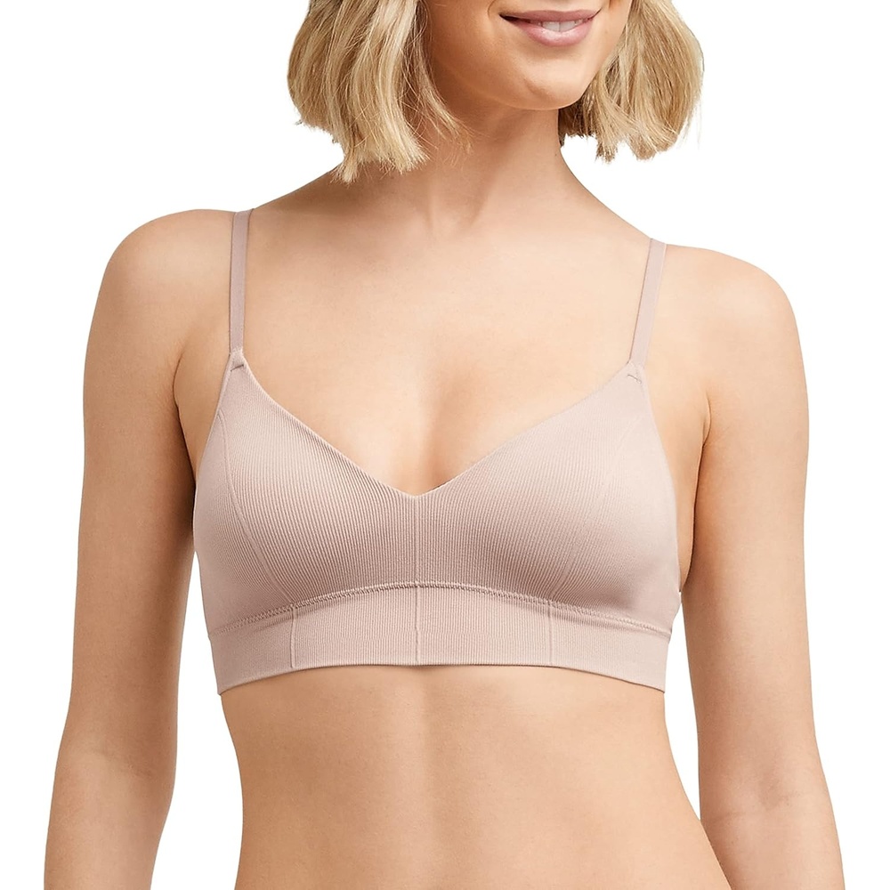 image:imageMaidenform Womens M Rib Seamless Bralette Soft Wireless Pullover Bra Convertible StrapsEvening Blush