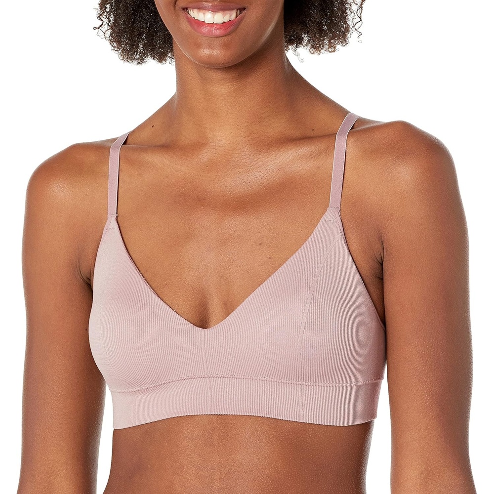image:imageMaidenform Womens M Rib Seamless Bralette Soft Wireless Pullover Bra Convertible StrapsIced Mocha