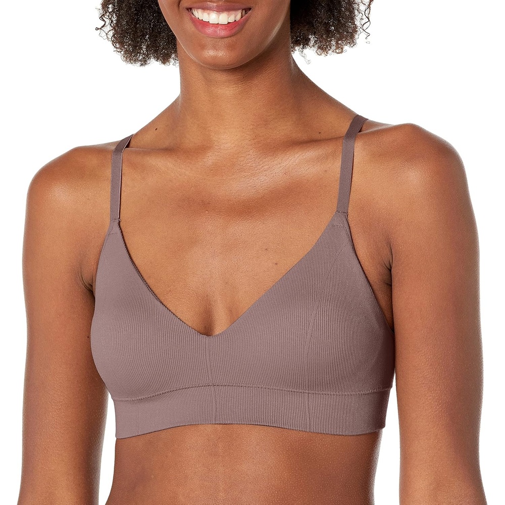 image:imageMaidenform Womens M Rib Seamless Bralette Soft Wireless Pullover Bra Convertible StrapsSparrow Brown