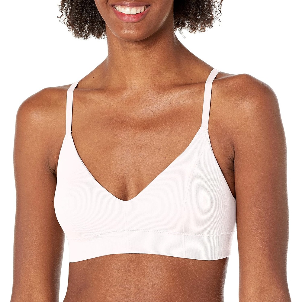 image:imageMaidenform Womens M Rib Seamless Bralette Soft Wireless Pullover Bra Convertible StrapsWhite