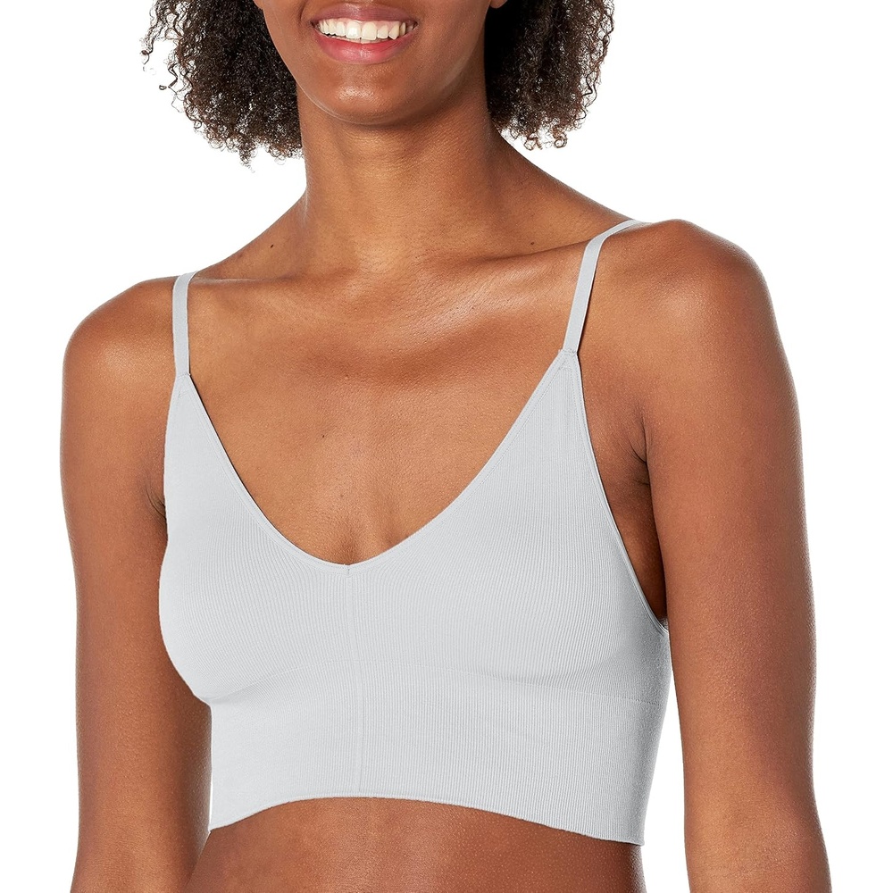 image:imageMaidenform Womens M Rib Seamless Brami Pullover Wireless VNeck Cami Bra Removable CupsWhite