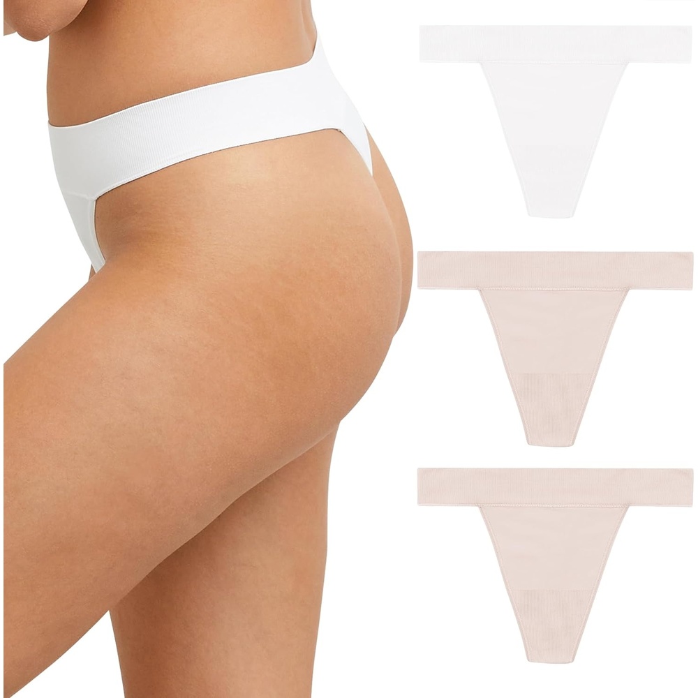 image:imageMaidenform Womens M Seamless Thong Underwear Thong Panties Noshow Underwear 3 packSandshellWhiteSandshell