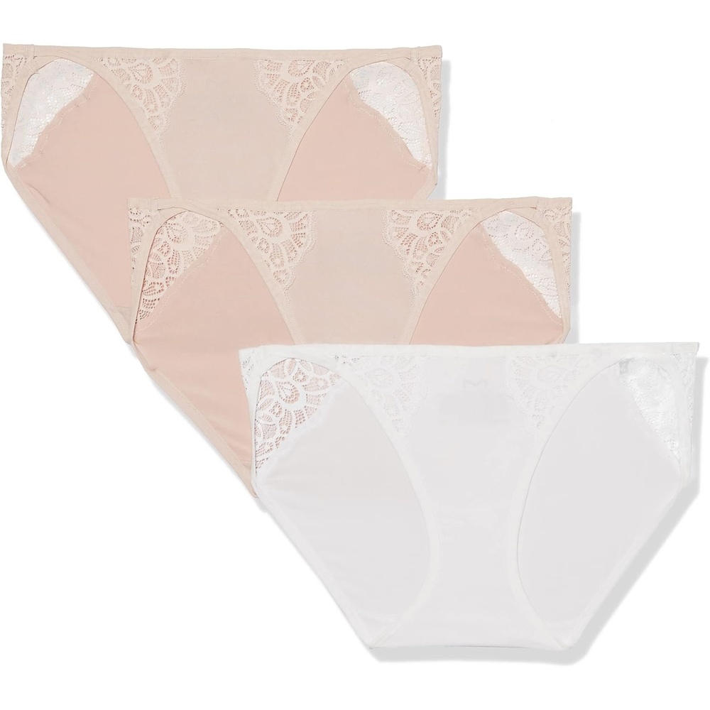 image:imageMaidenform Womens M String Bikini Panties with Lace Accents Bikini Underwear for Women 3PackSandshellWhiteSandshell