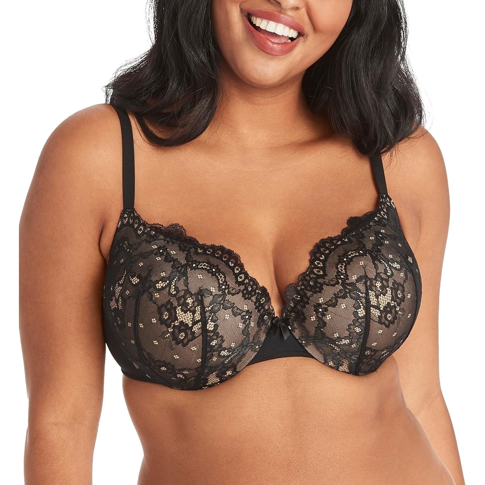 image:imageMaidenform Womens PushUp Bra Love The Lift Lace Demi PushUp Bras for Women Smoothing Underwire Convertible StrapsBlackBody Beige Lace