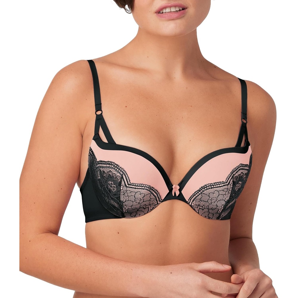 image:imageMaidenform Womens PushUp Bra Love The Lift Lace Demi PushUp Bras for Women Smoothing Underwire Convertible StrapsBlackGentle Peach Strappy Lace