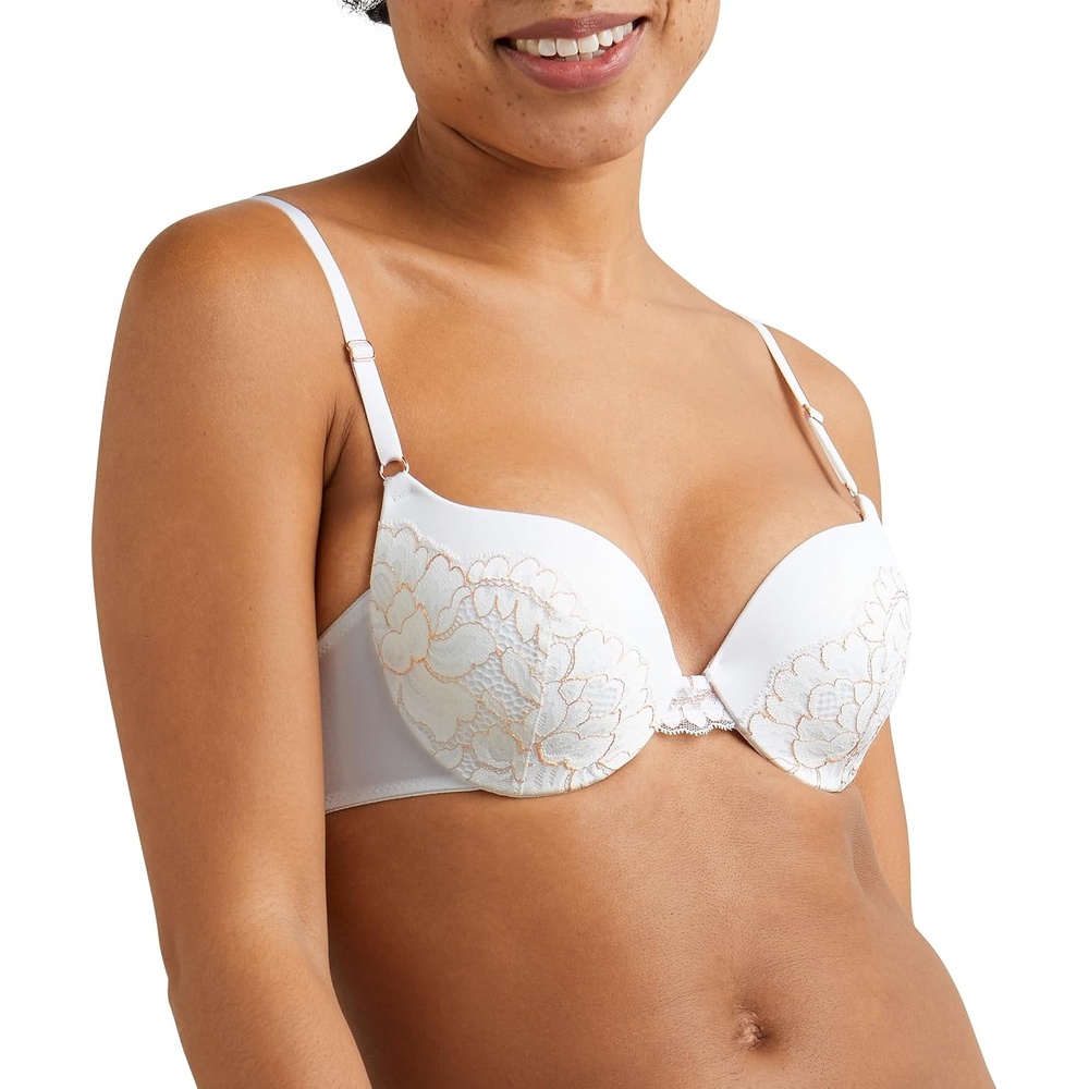 image:imageMaidenform Womens PushUp Bra Love The Lift Lace Demi PushUp Bras for Women Smoothing Underwire Convertible StrapsWhiteRose Gold