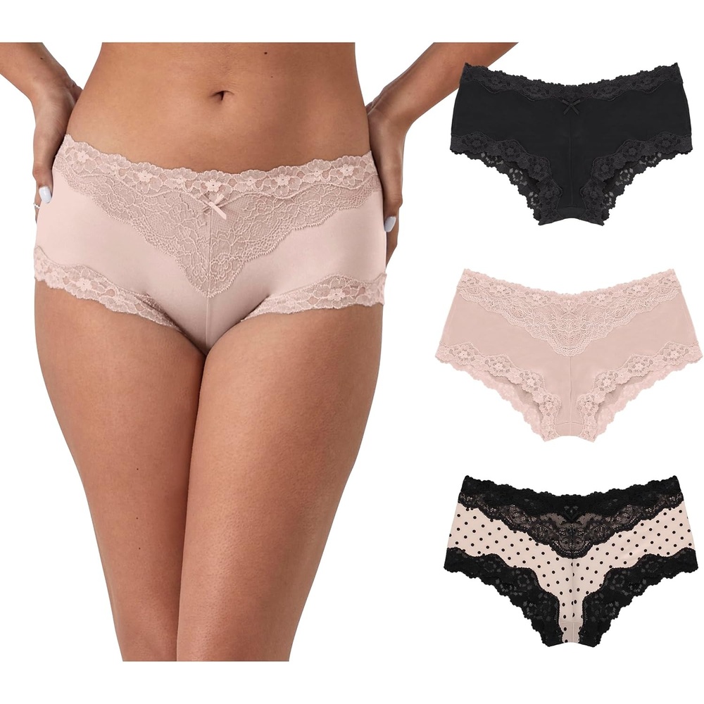 image:imageMaidenform Womens Underwear Hipster Pack 3Pack LowRise Cheeky Underwear Women Pack Lace Hipster Panties for WomenBlackSandshell Dot PrintSandshell