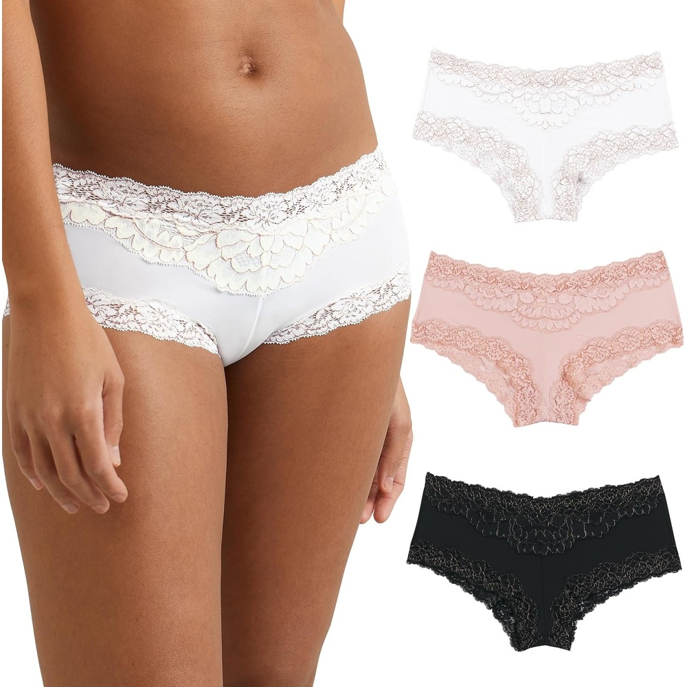 image:imageMaidenform Womens Underwear Hipster Pack 3Pack LowRise Cheeky Underwear Women Pack Lace Hipster Panties for WomenWhite Rose GoldPale Pink RgBlack Rg