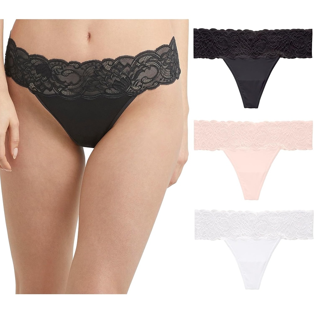 image:imageMaidenform Womens Underwear Thongs Pack 3Pack Thong Lace Underwear Women Pack Sexy Wedding Lace Panties for WomenBlack Bloom LaceSandshell LaceWhite Lace