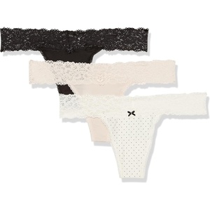 image:imageMaidenform Womens Dream with Lace Thong PantySandshellBlackPearl Dot Print