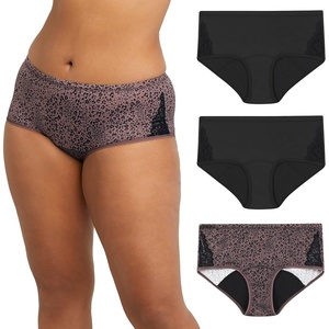 image:imageMaidenform Womens Hipster Period Underwear Moderate Protection with Builtin Liner 3packBlackSparrow Brown LeopardBlack