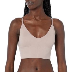 image:imageMaidenform Womens M Rib Seamless Brami Pullover Wireless VNeck Cami Bra Removable CupsIced Mocha