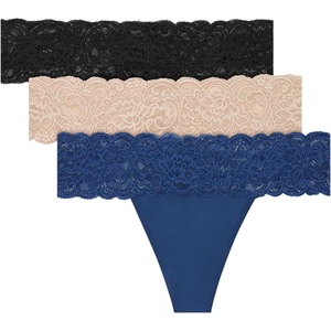 image:imageMaidenform Womens Underwear Thongs Pack 3Pack Thong Lace Underwear Women Pack Sexy Wedding Lace Panties for WomenNavyEvening BlushBlack